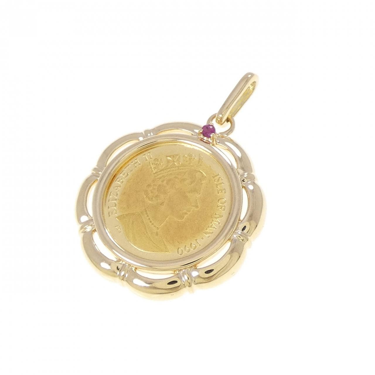 K18YG(枠) ルビー コイン ペンダント 0.02CT