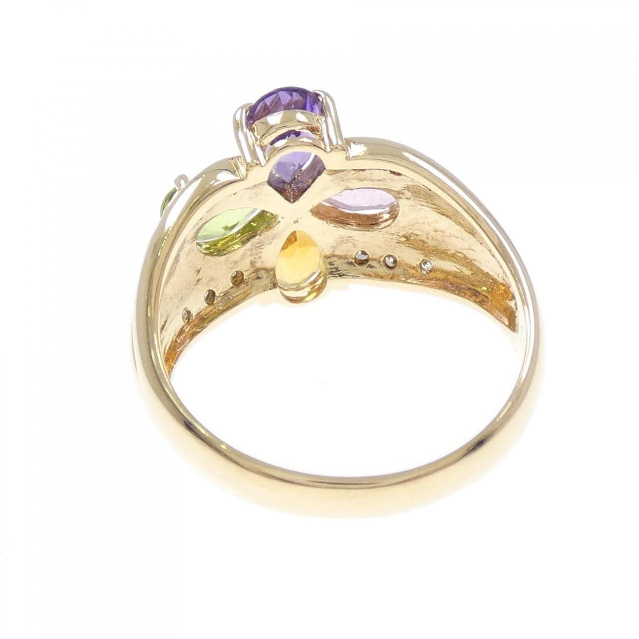 K18YG flower color stone ring
