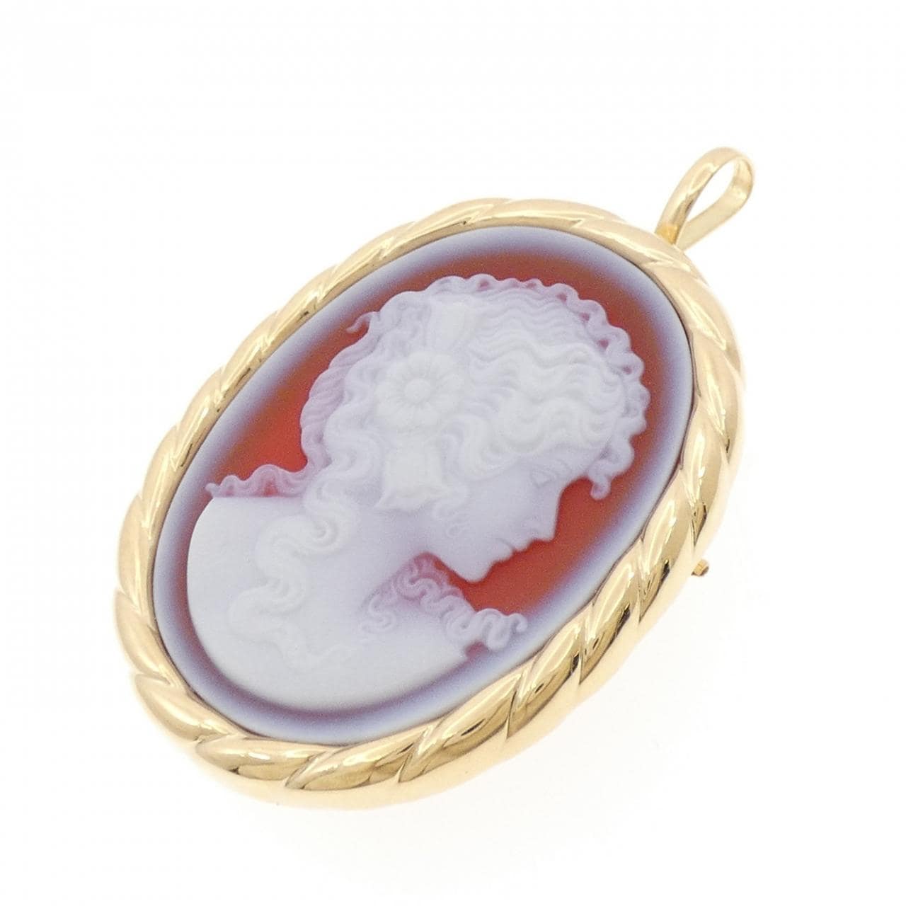 K18YG agate cameo brooch