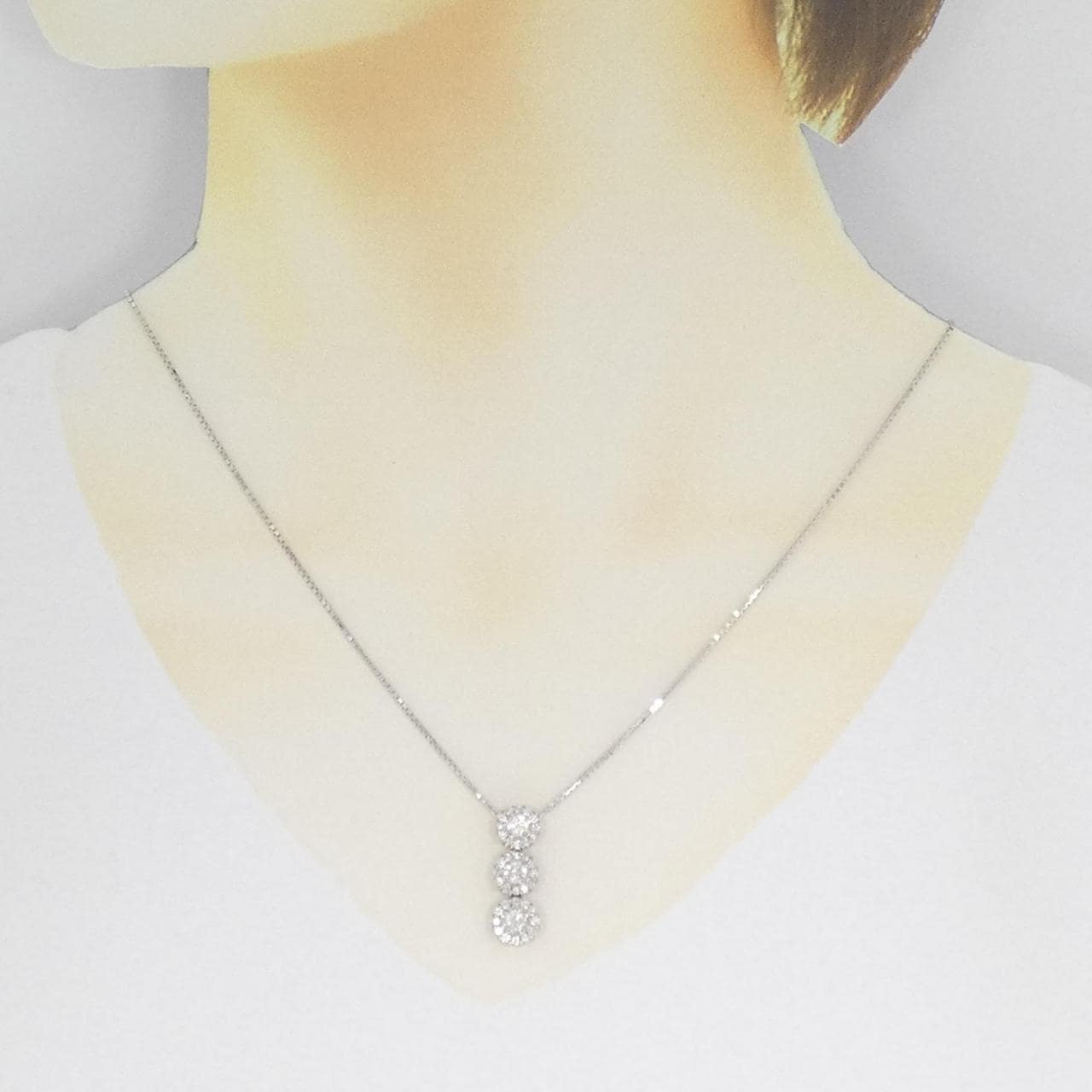 K18WG three stone Diamond necklace 1.00CT