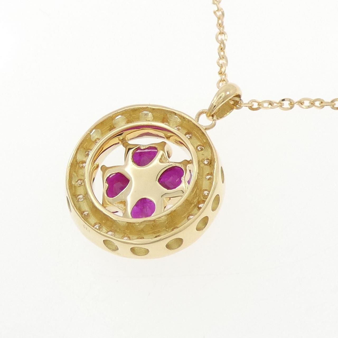 K18YG フラワー ルビー ネックレス