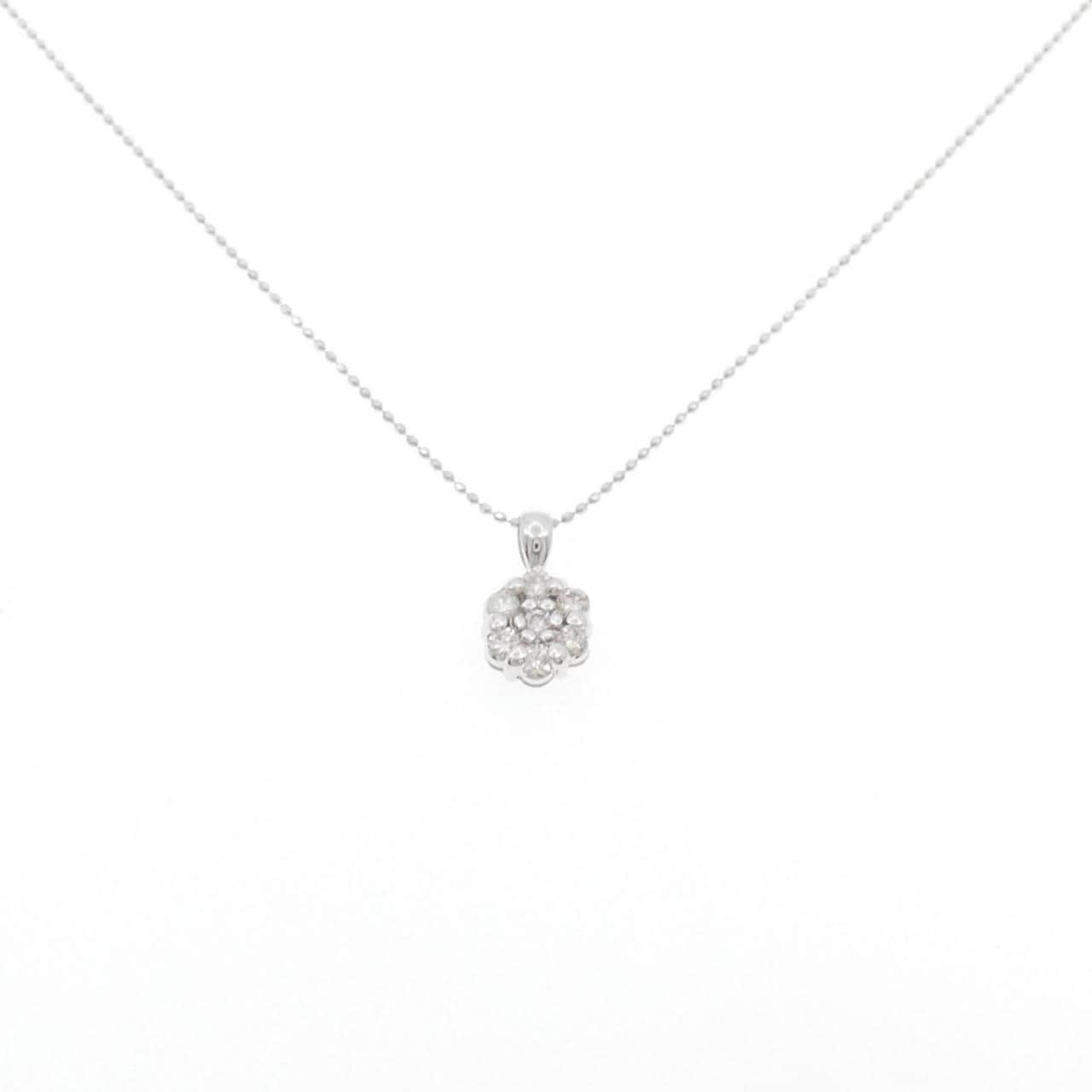 K18WG フラワー ダイヤモンド ネックレス 0.30CT