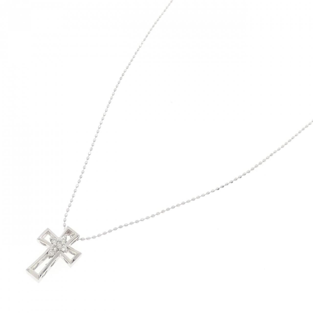 K18WG クロス ダイヤモンド ネックレス 0.06CT