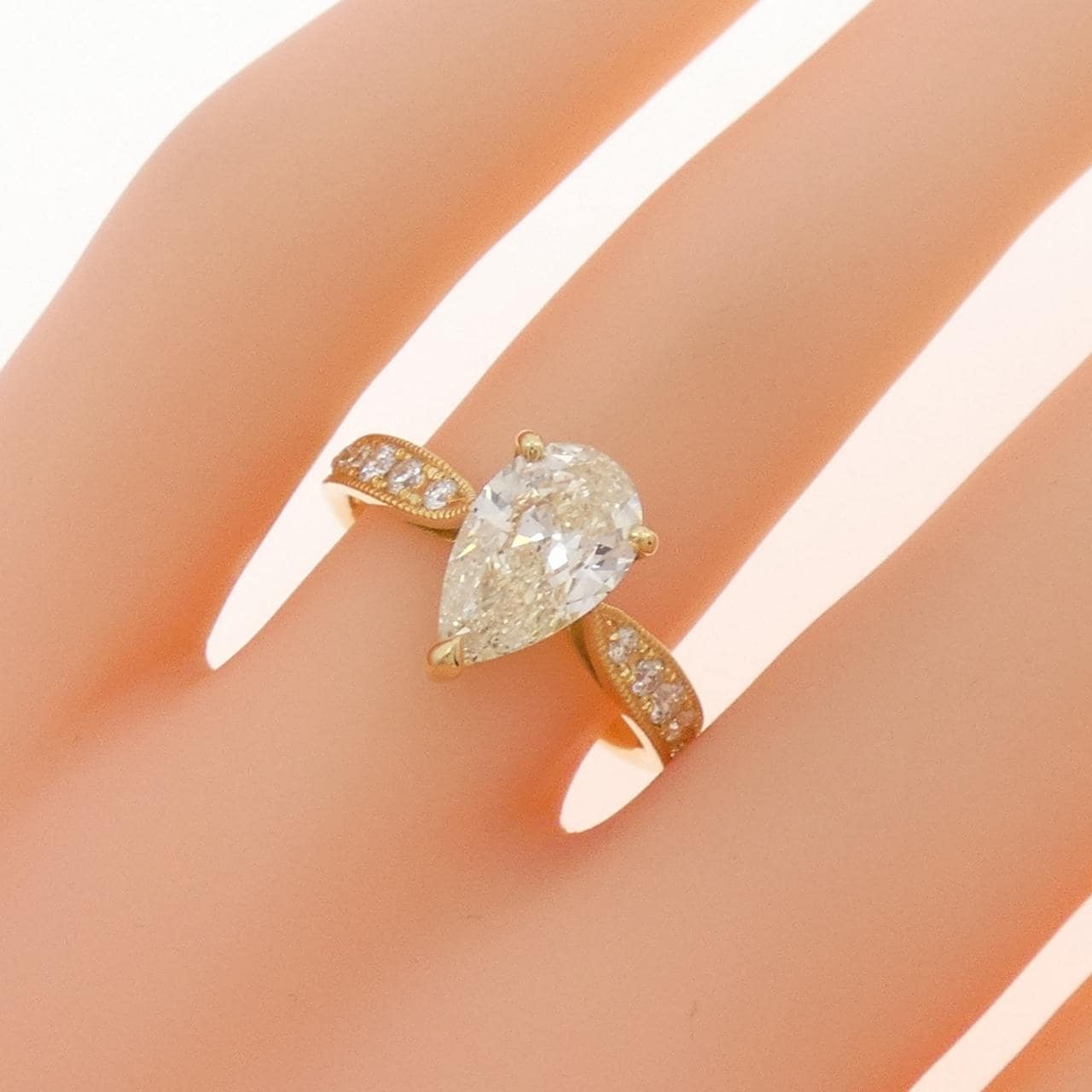 【リメイク】K18YG ダイヤモンド リング 1.50CT M SI2 ペアシェイプ