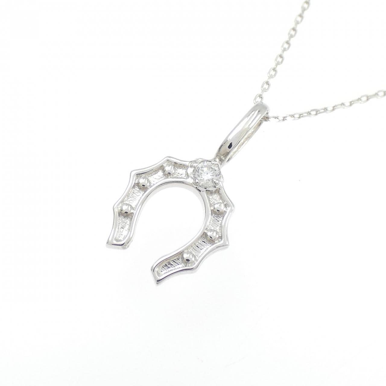 K10WG ホースシュー ダイヤモンド ネックレス 0.03CT