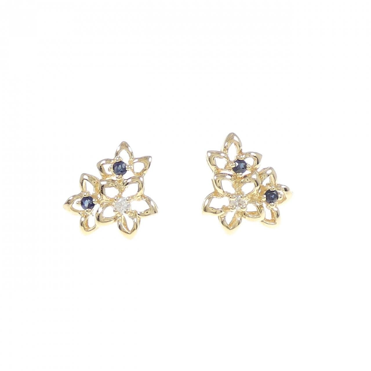 18KYG/K18YG Flower Sapphire Earrings