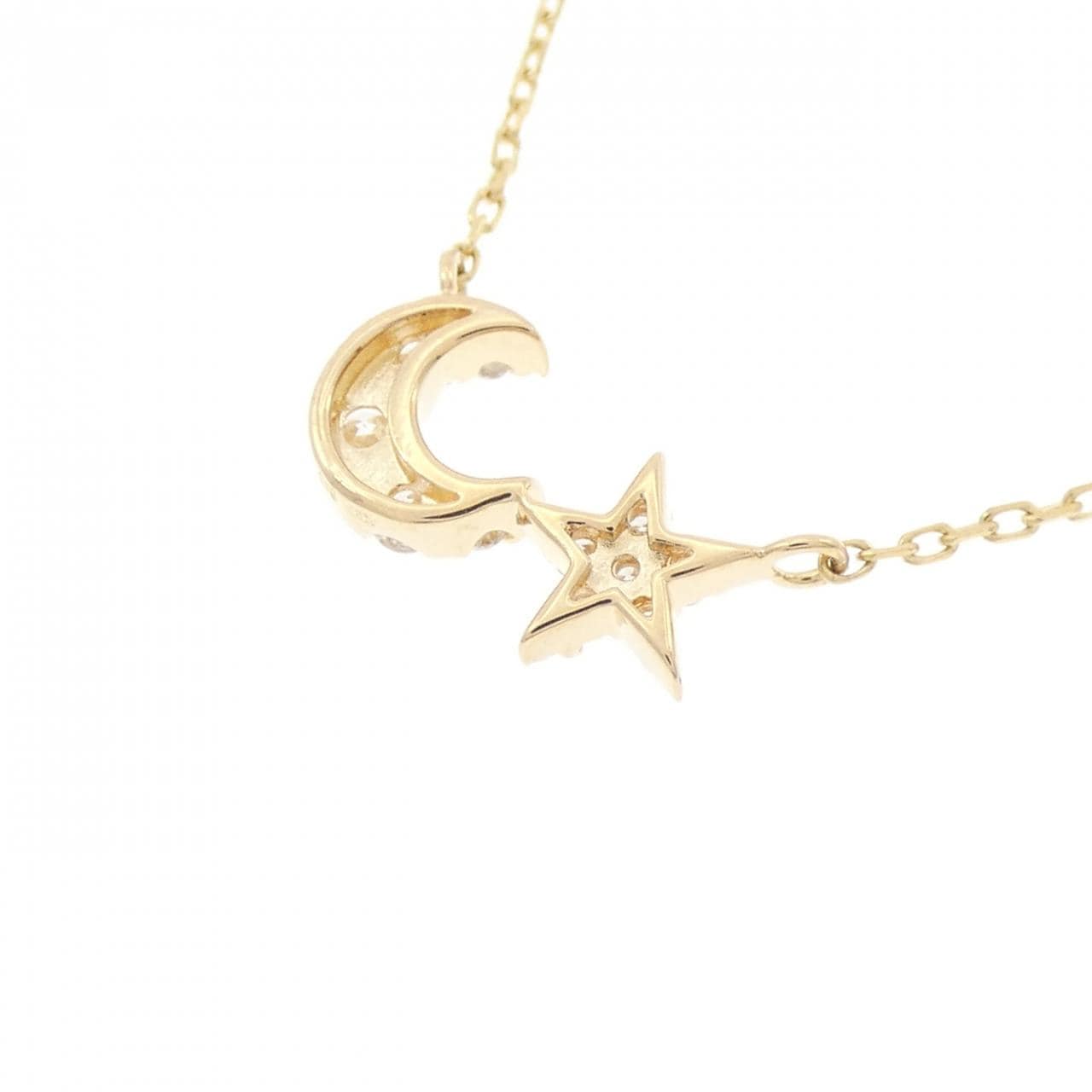 K18YG スター×ムーン ダイヤモンド ネックレス 0.12CT