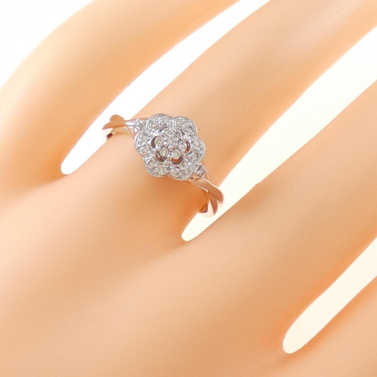 K18WG フラワー ダイヤモンド リング 0.14CT