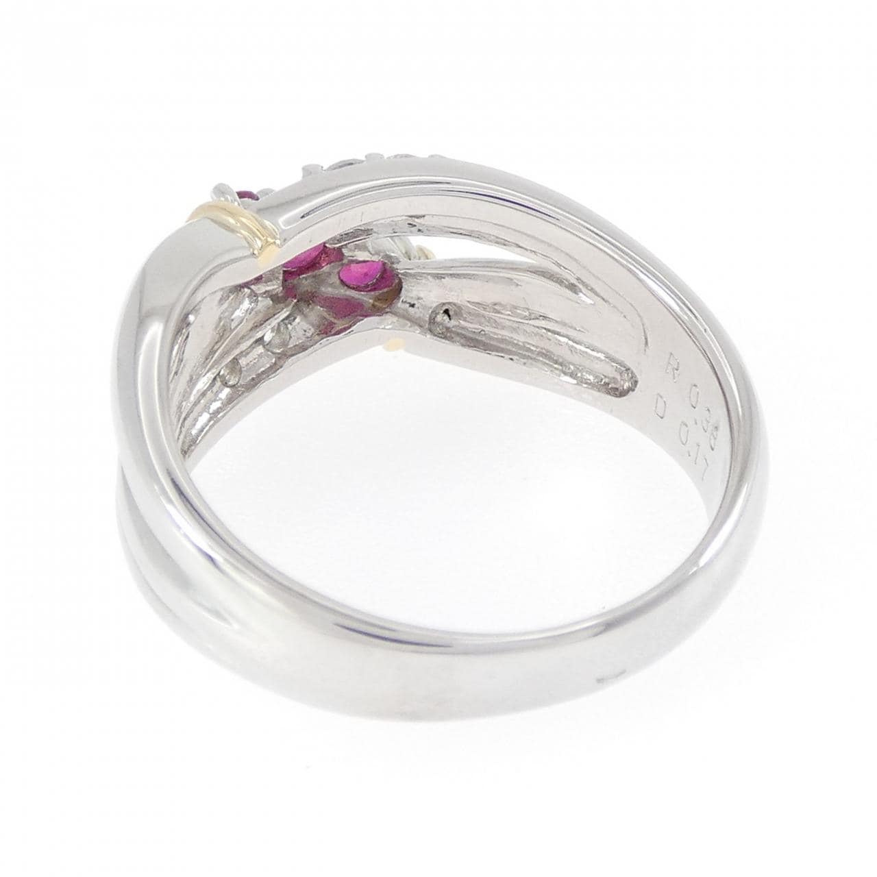 PT900/K18YG ルビー リング 0.38CT
