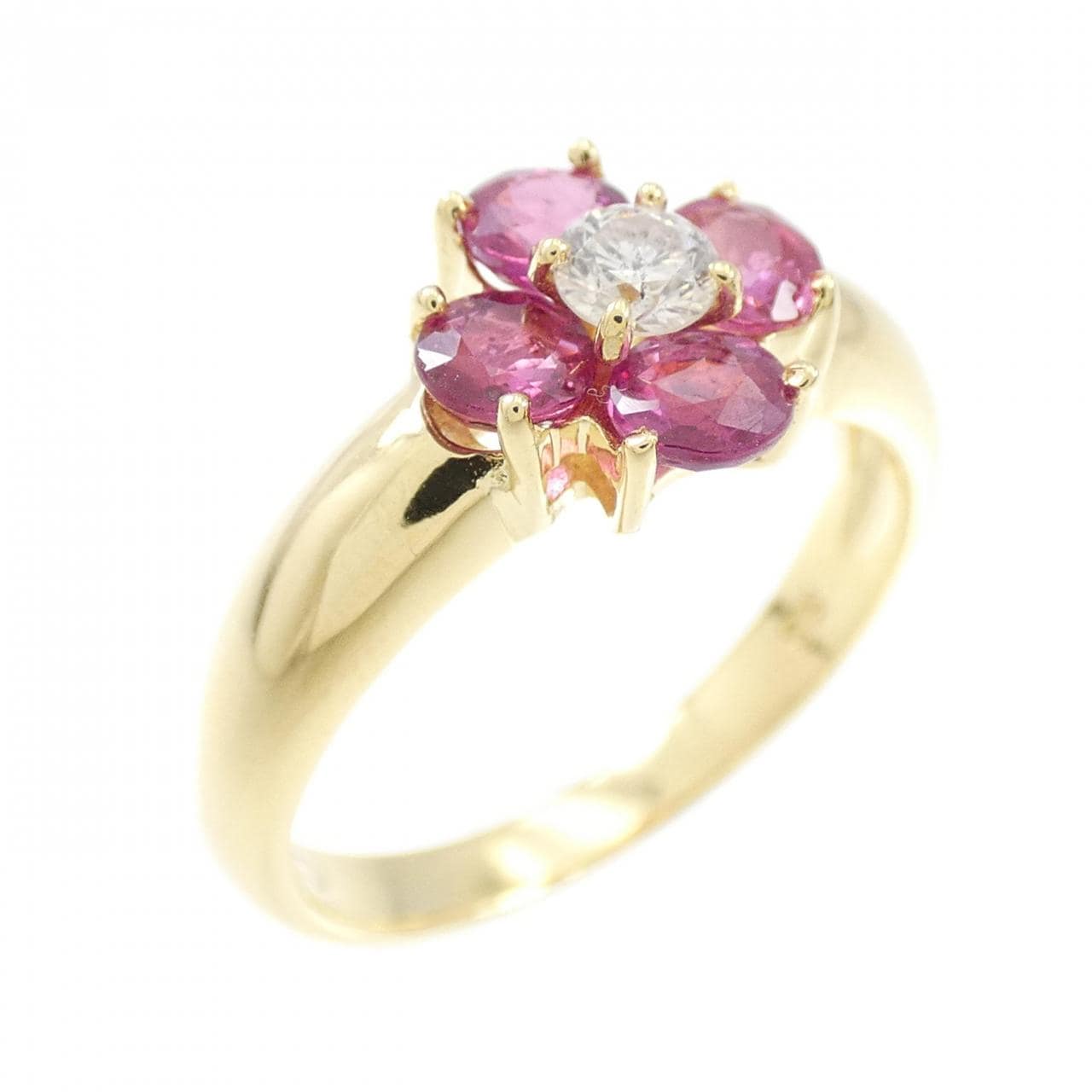 K18YG flower ruby ring