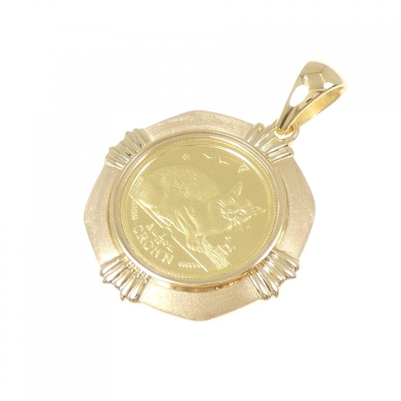 K18YG(枠) ダイヤモンド コイン  ペンダント 0.08CT