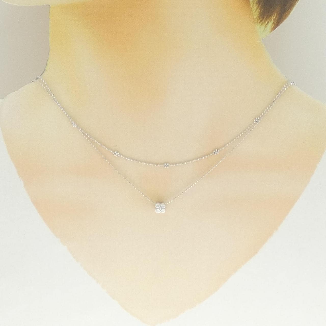 K18WG フラワー ダイヤモンド ネックレス 0.16CT