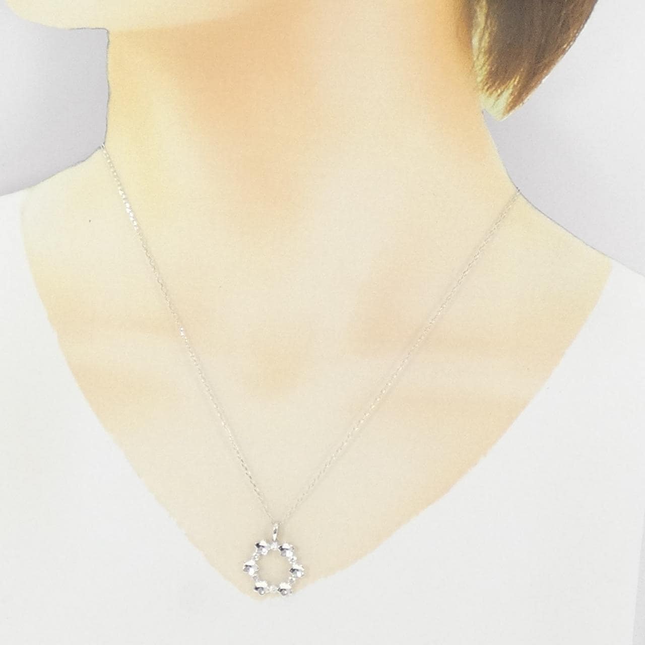 K18WG flower Diamond necklace 0.25CT