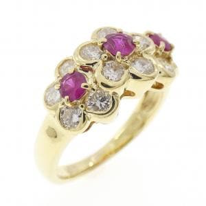 K18YG フラワー ルビー リング 0.40CT