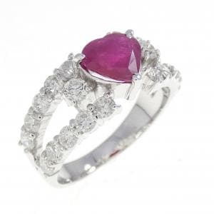 K18WG ハート ルビー リング 1.00CT