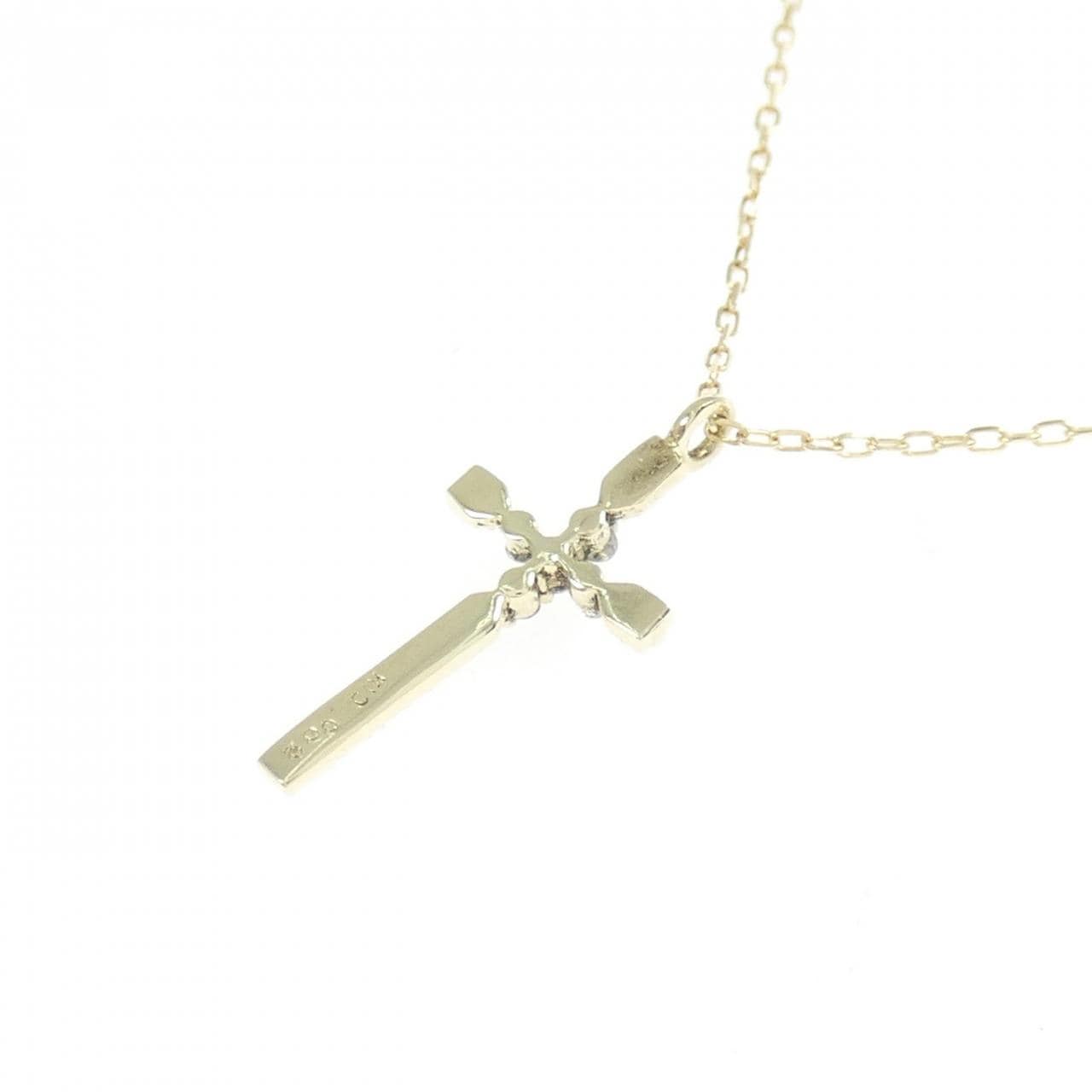 K10YG クロス ダイヤモンド ネックレス 0.02CT