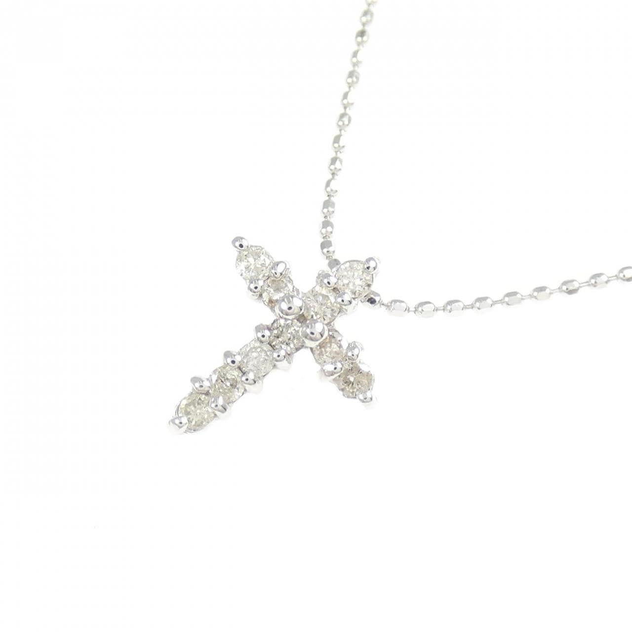 K18WG/750WG クロス ダイヤモンド ネックレス 0.15CT