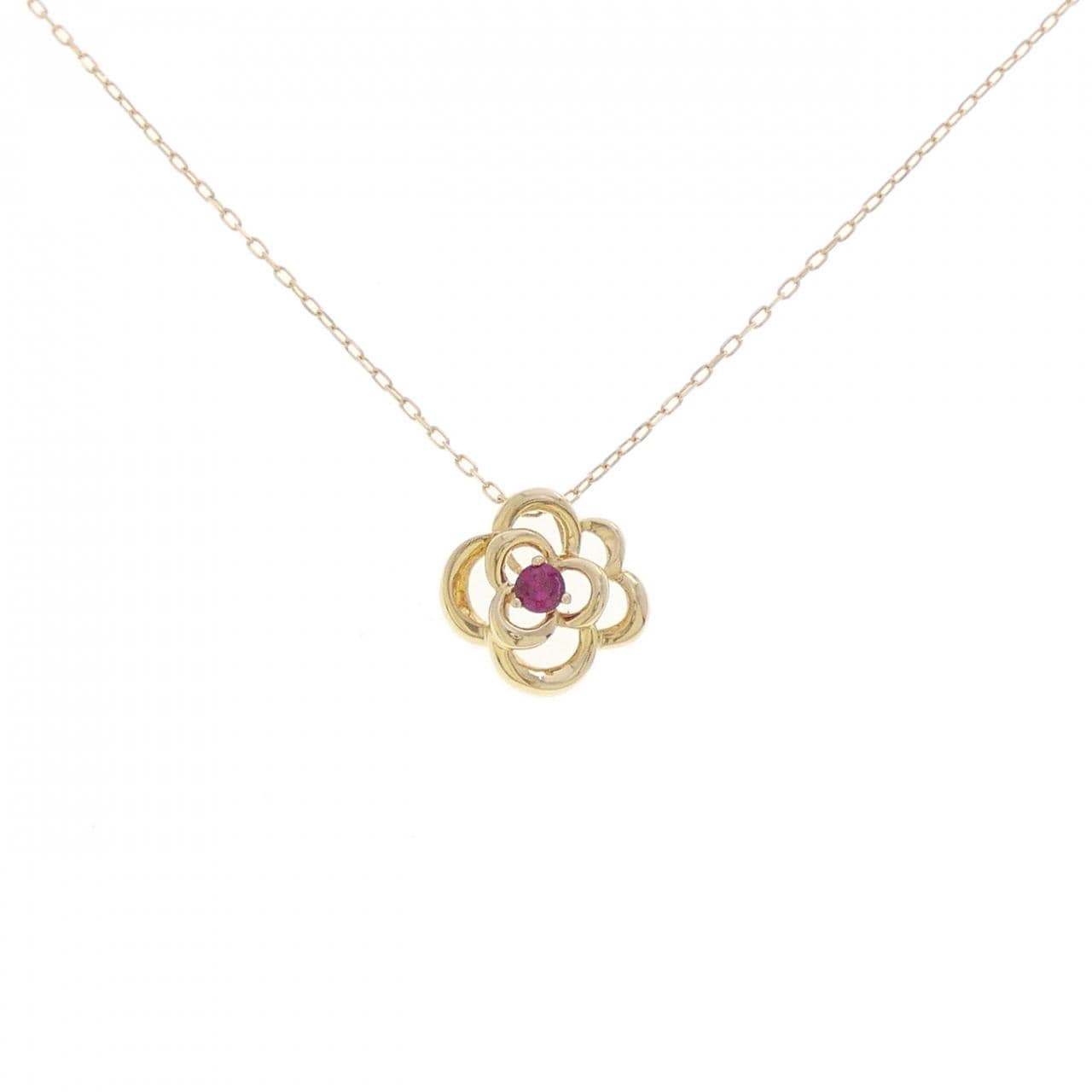 K18YG フラワー ルビー ネックレス 0.11CT
