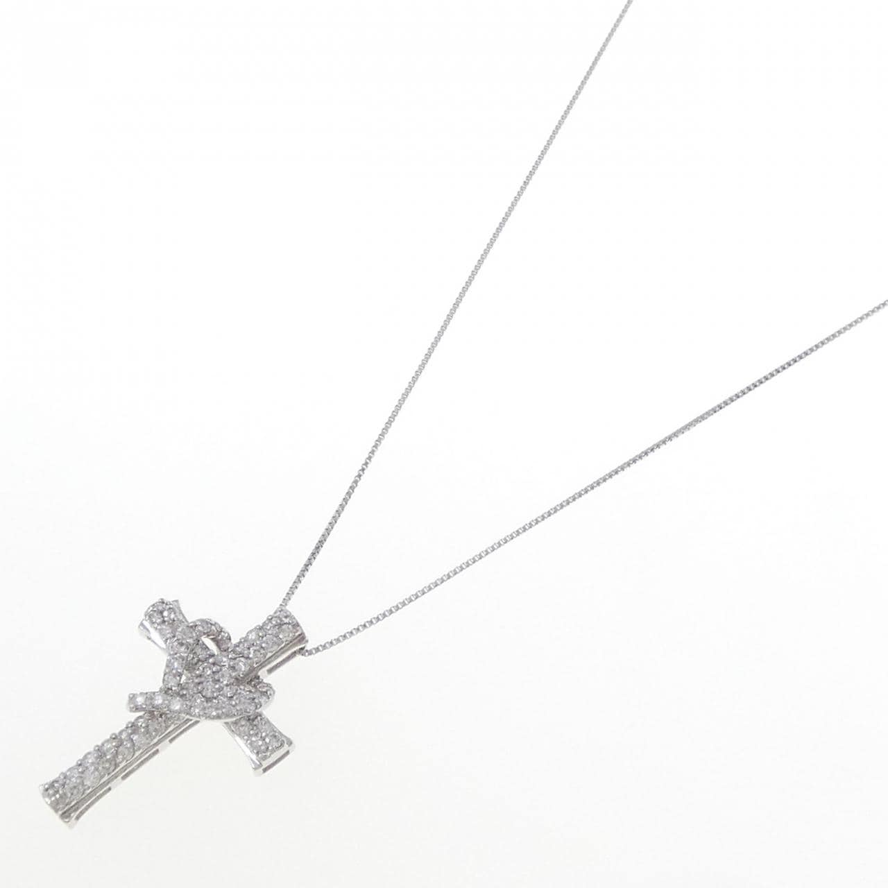 K18WG クロス ダイヤモンド ネックレス 0.64CT