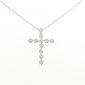 K18WG クロス ダイヤモンド ネックレス 3.00CT