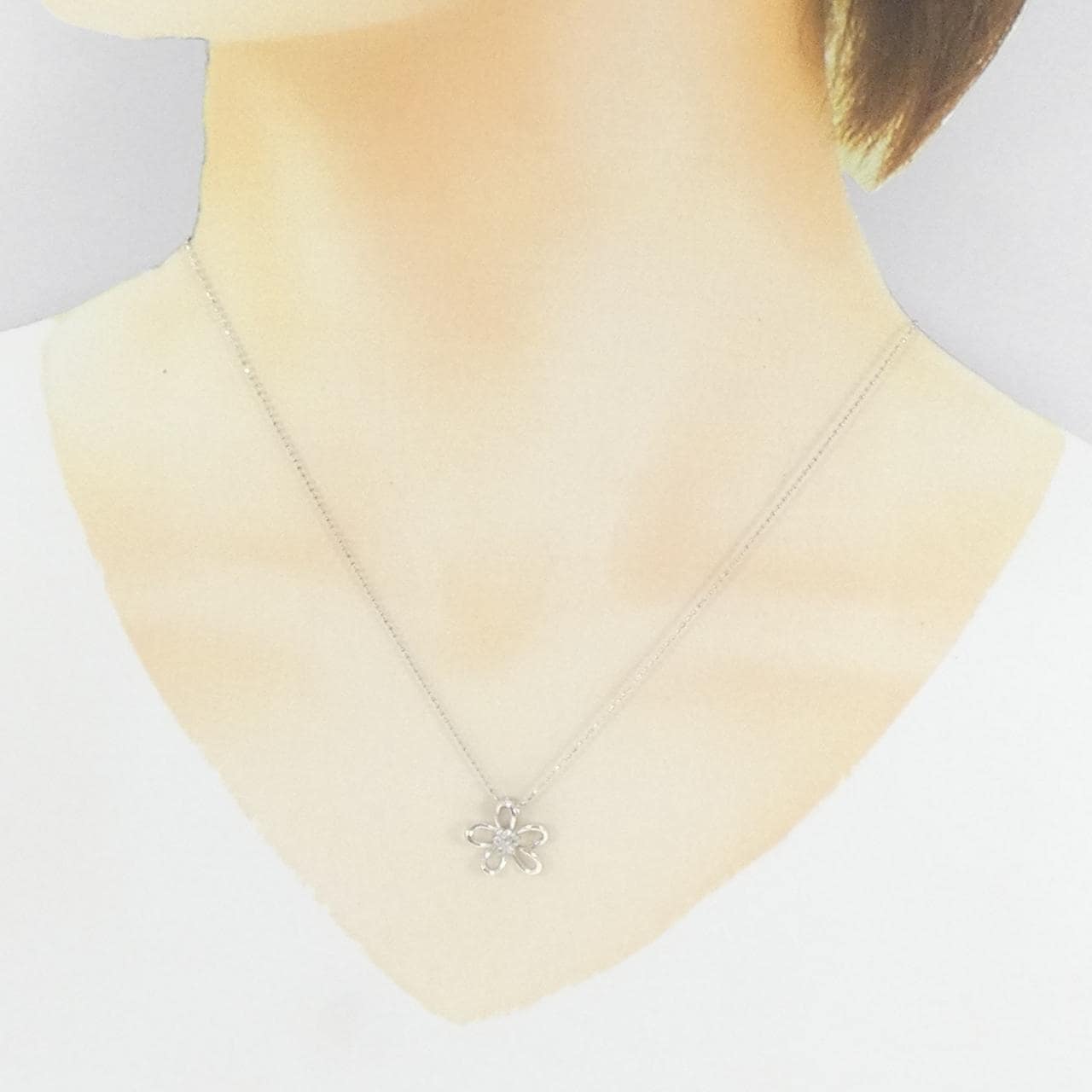 K18WG 花鑽石項鍊 0.07CT