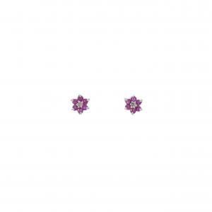 K18WG フラワー ルビー ピアス 0.20CT