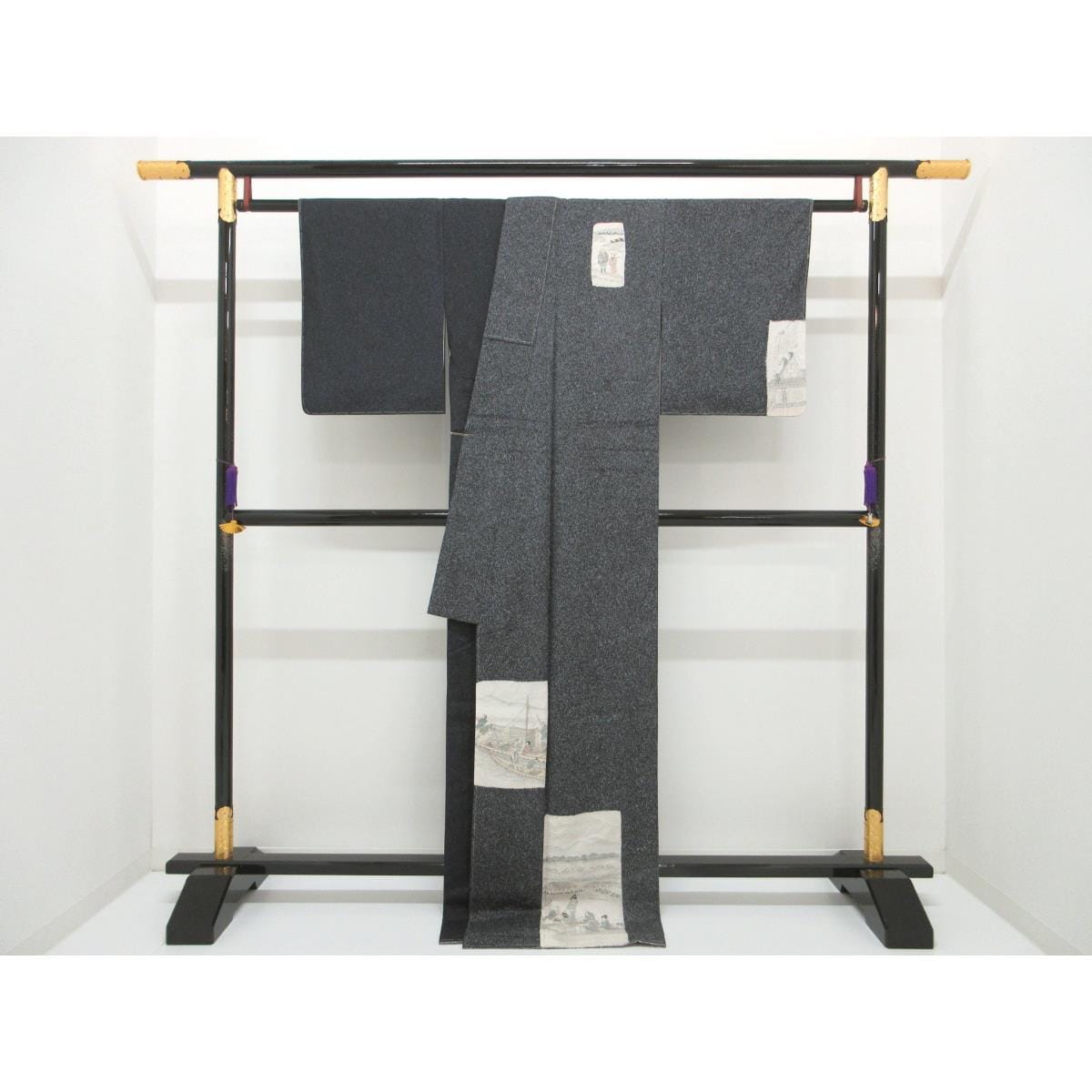 【未使用品】訪問着　縞大島紬　友禅加工絞り入　身幅Ｌ寸