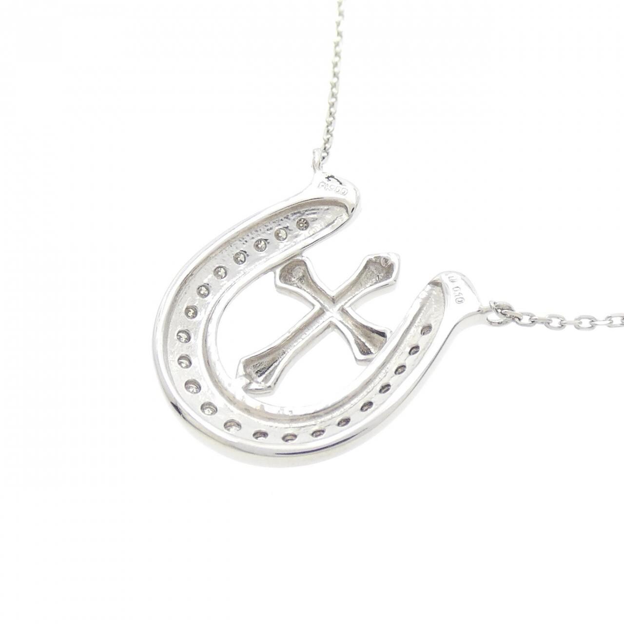 【新品】PT900/PT850 ホースシュー×クロス ダイヤモンド ネックレス 0.10CT