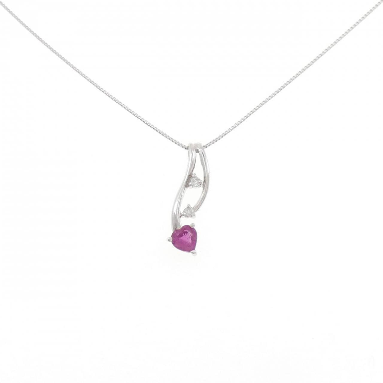 K18WG ハート ルビー ネックレス 0.35CT