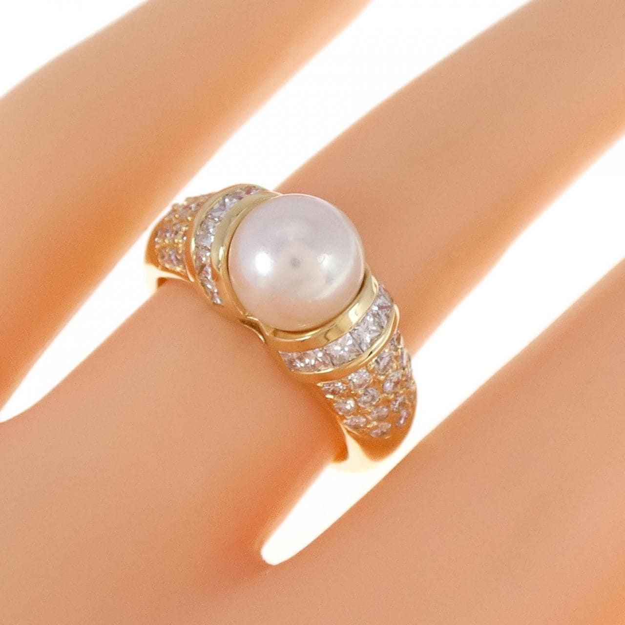 K18YG Akoya pearl ring 7.6mm