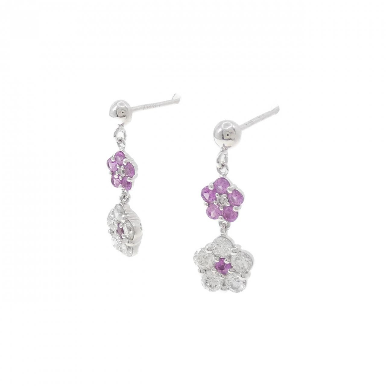 K18WG フラワー サファイヤ ピアス 0.26CT