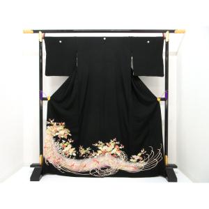 留袖　友禅金彩加工　刺繍入り　丸に蔦
