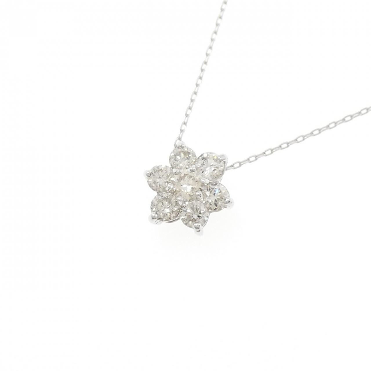 K18WG フラワー ダイヤモンド ネックレス 0.50CT