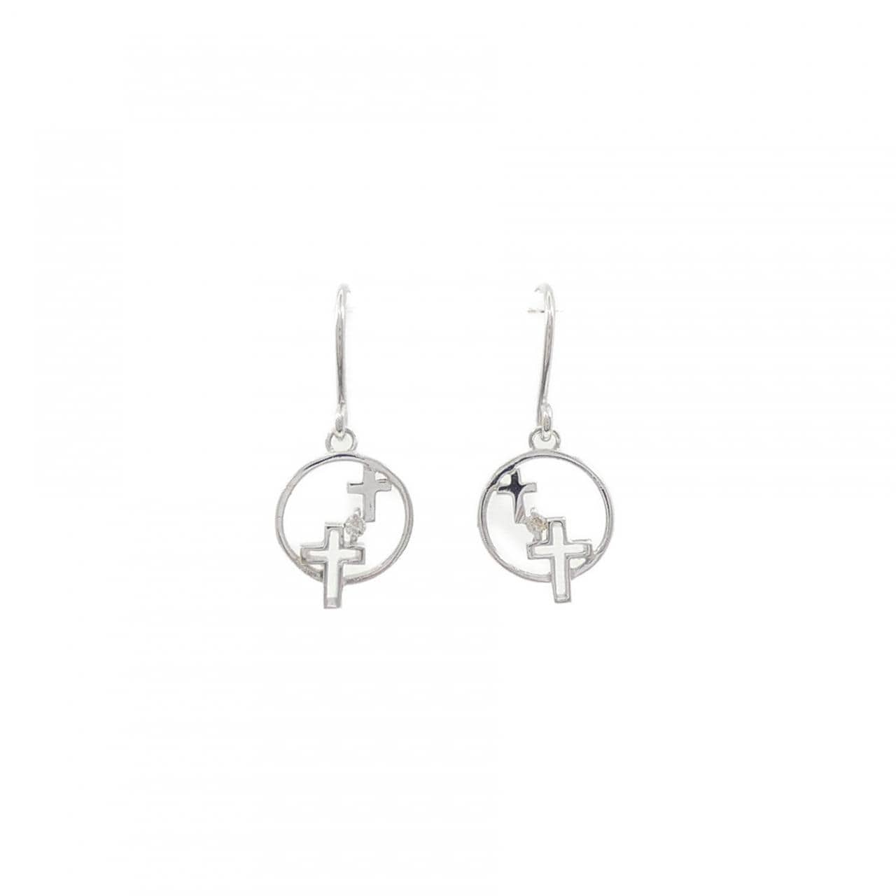 K18WG クロス ダイヤモンド ピアス 0.02CT