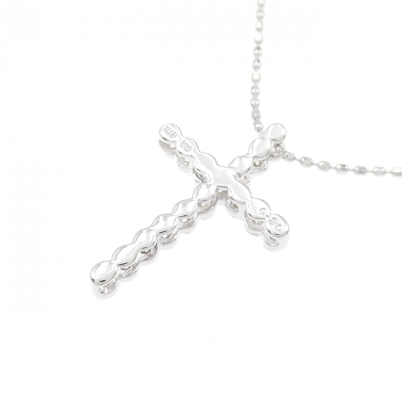 K18WG/750WG クロス ダイヤモンド ネックレス 0.30CT