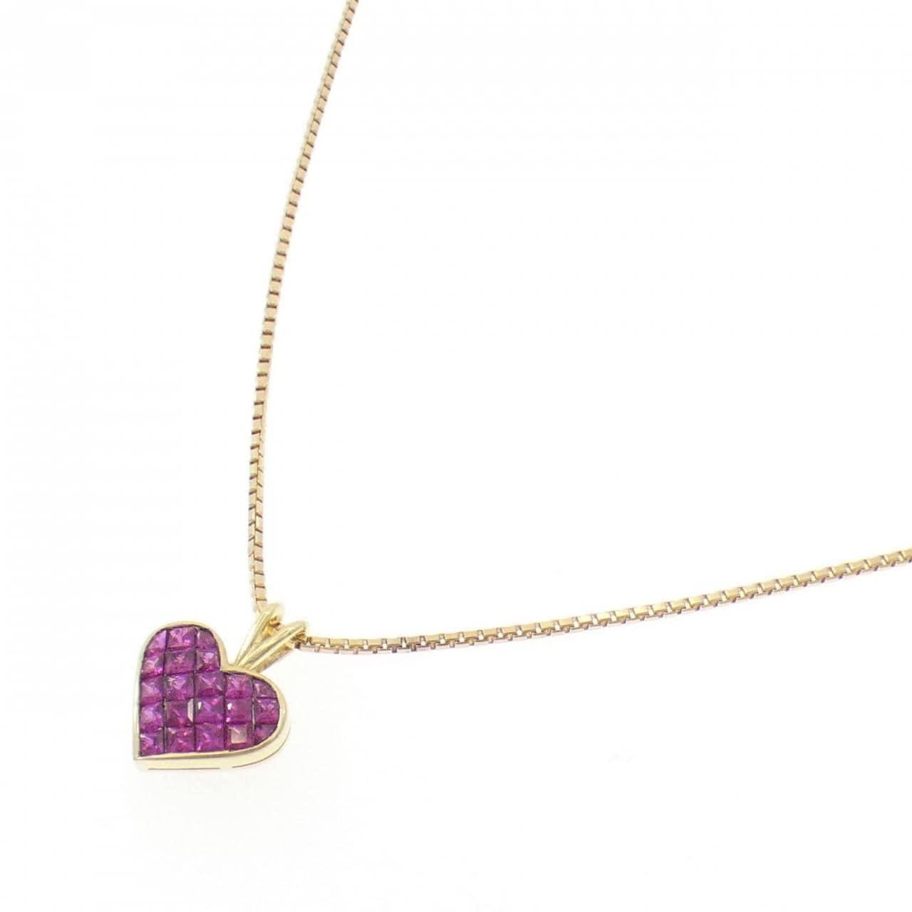 K18YG ハート ルビー ネックレス 1.35CT
