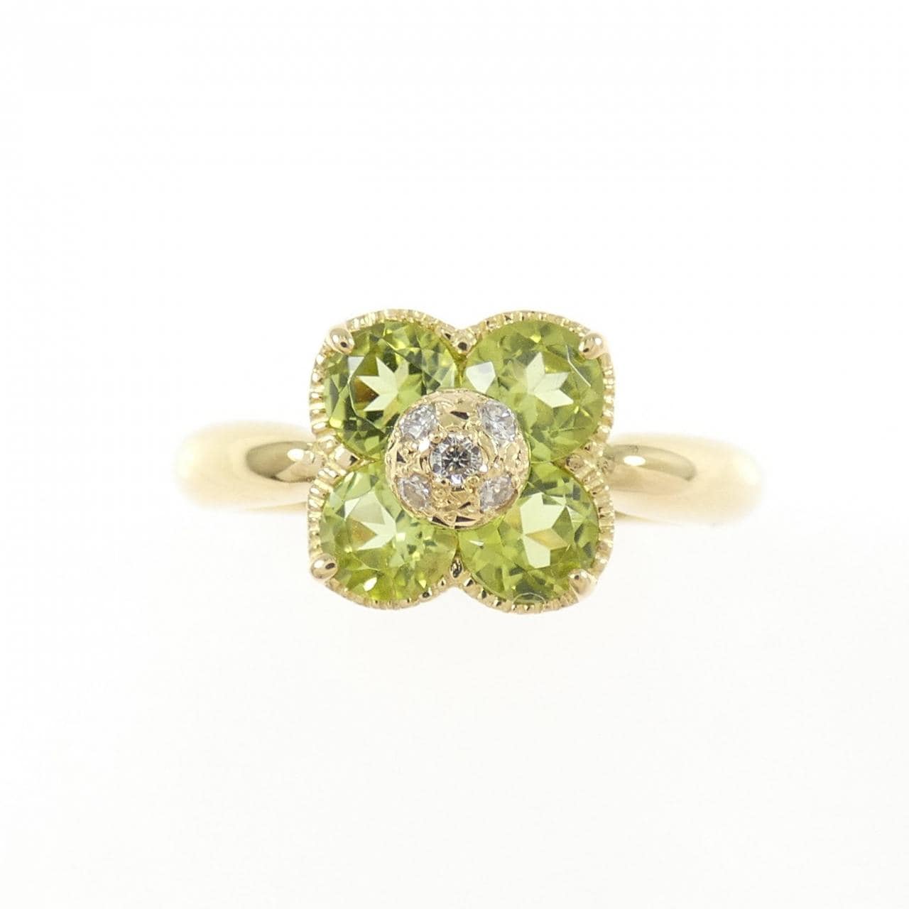 K18YG フラワー ペリドット リング