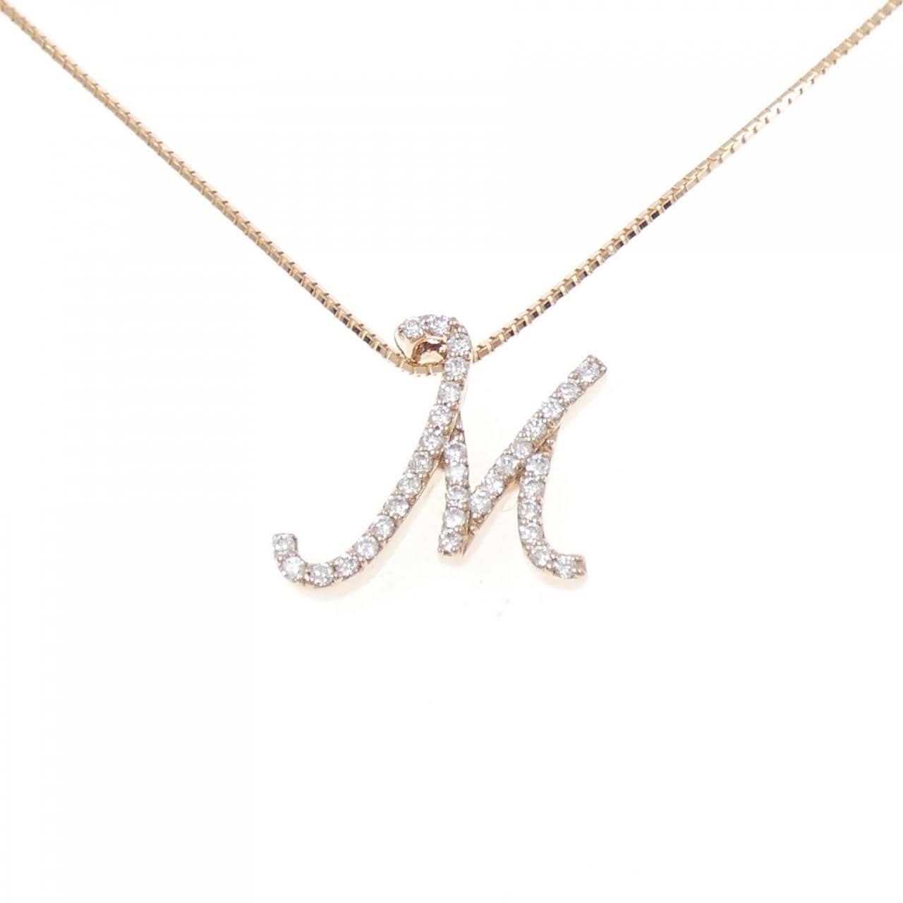 K18PG イニシャルM ダイヤモンド ネックレス 0.18CT