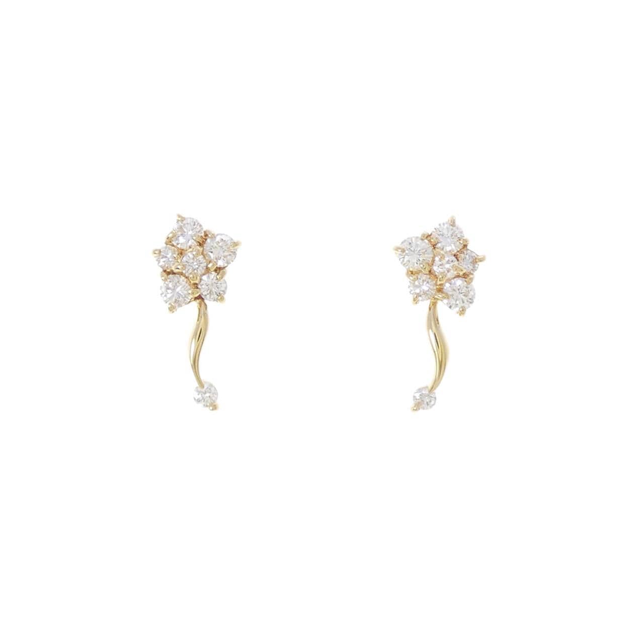 K18YG フラワー ダイヤモンド ピアス 0.38CT