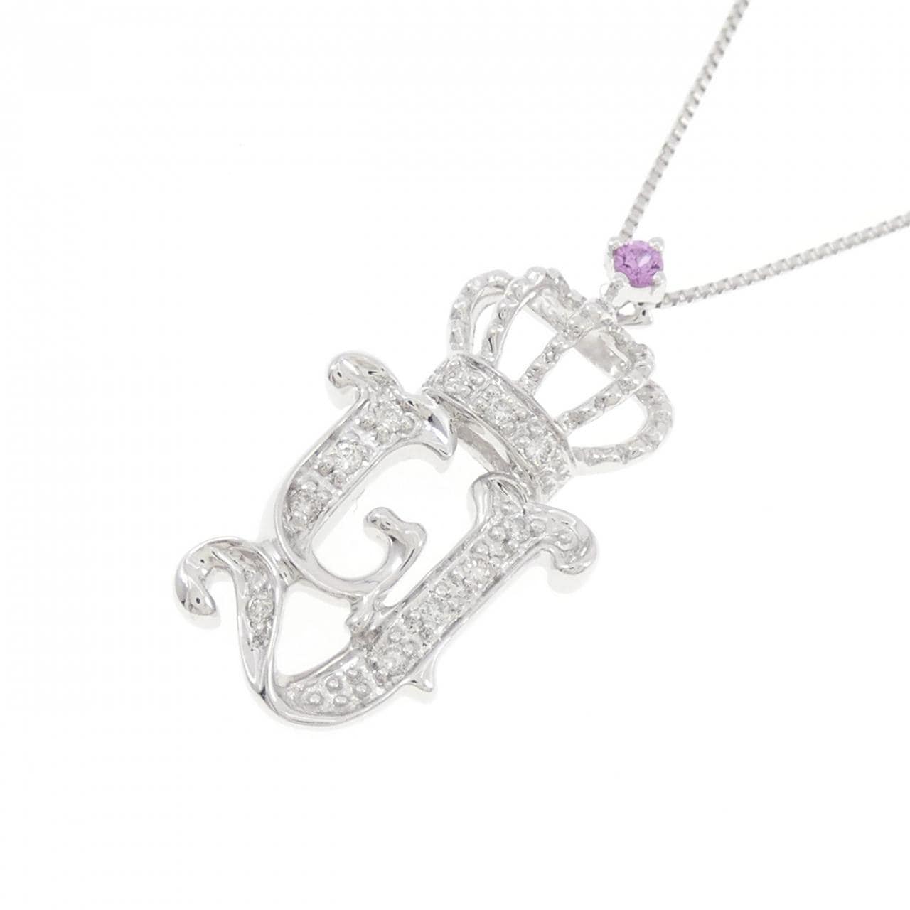 K18WG イニシャルY×クラウン サファイヤ ネックレス 0.02CT