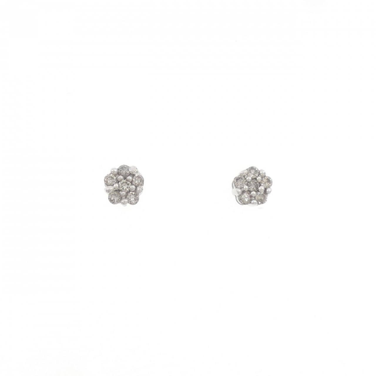 K18WG フラワー ダイヤモンド ピアス 0.20CT