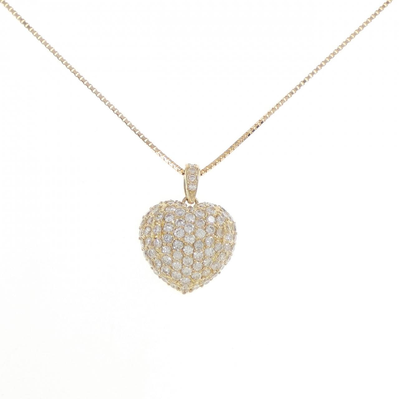 K18YG ハート パヴェ ダイヤモンド ネックレス 1.04CT