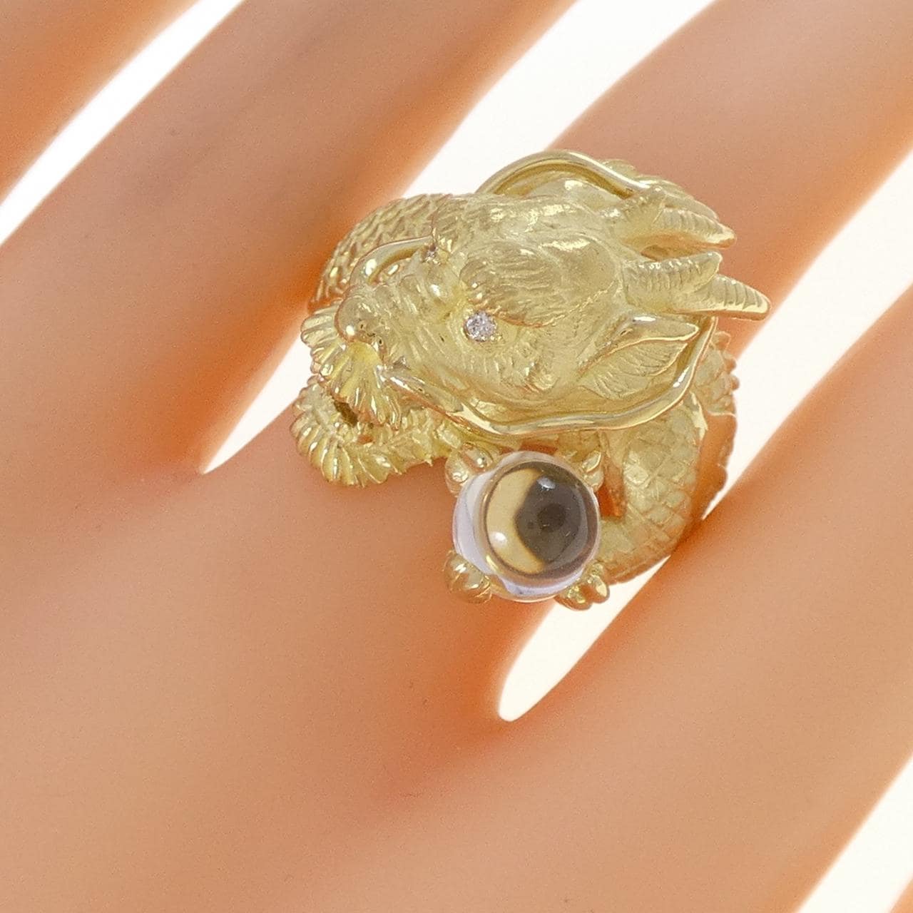 K18YG ドラゴン クオーツ リング