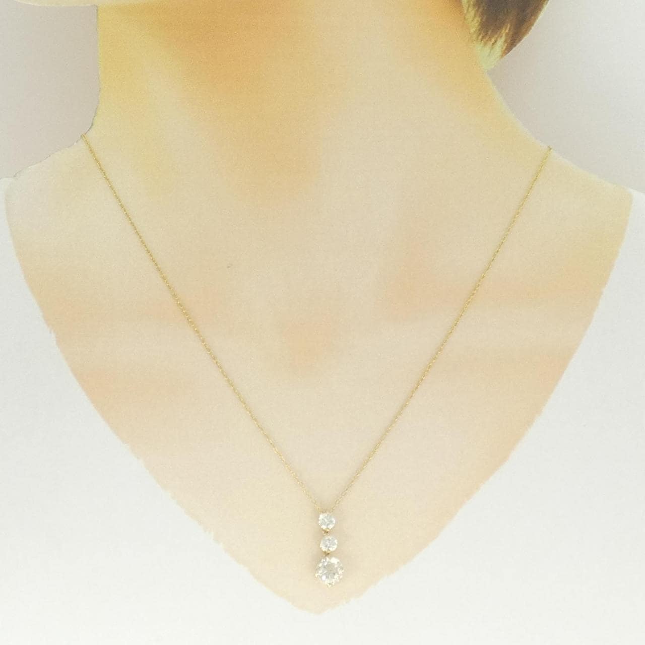 K18YG スリーストーン ダイヤモンド ネックレス 2.04CT