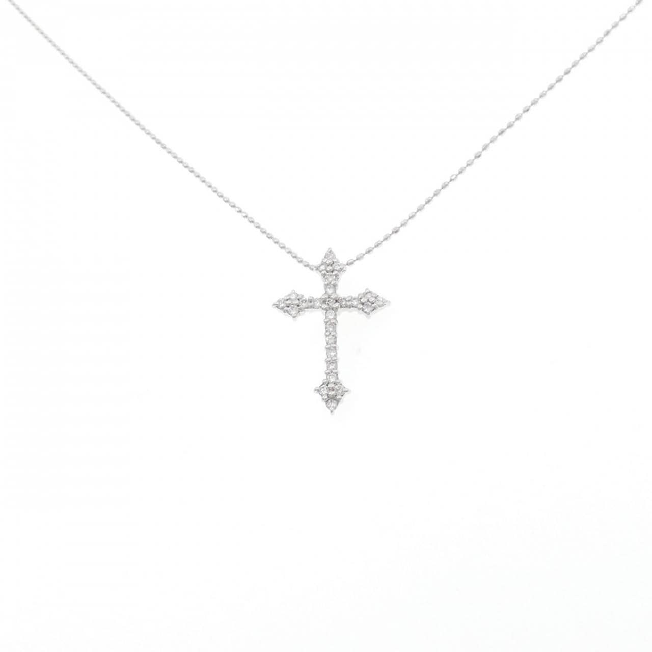 K18WG/750WG クロス ダイヤモンド ネックレス 0.20CT