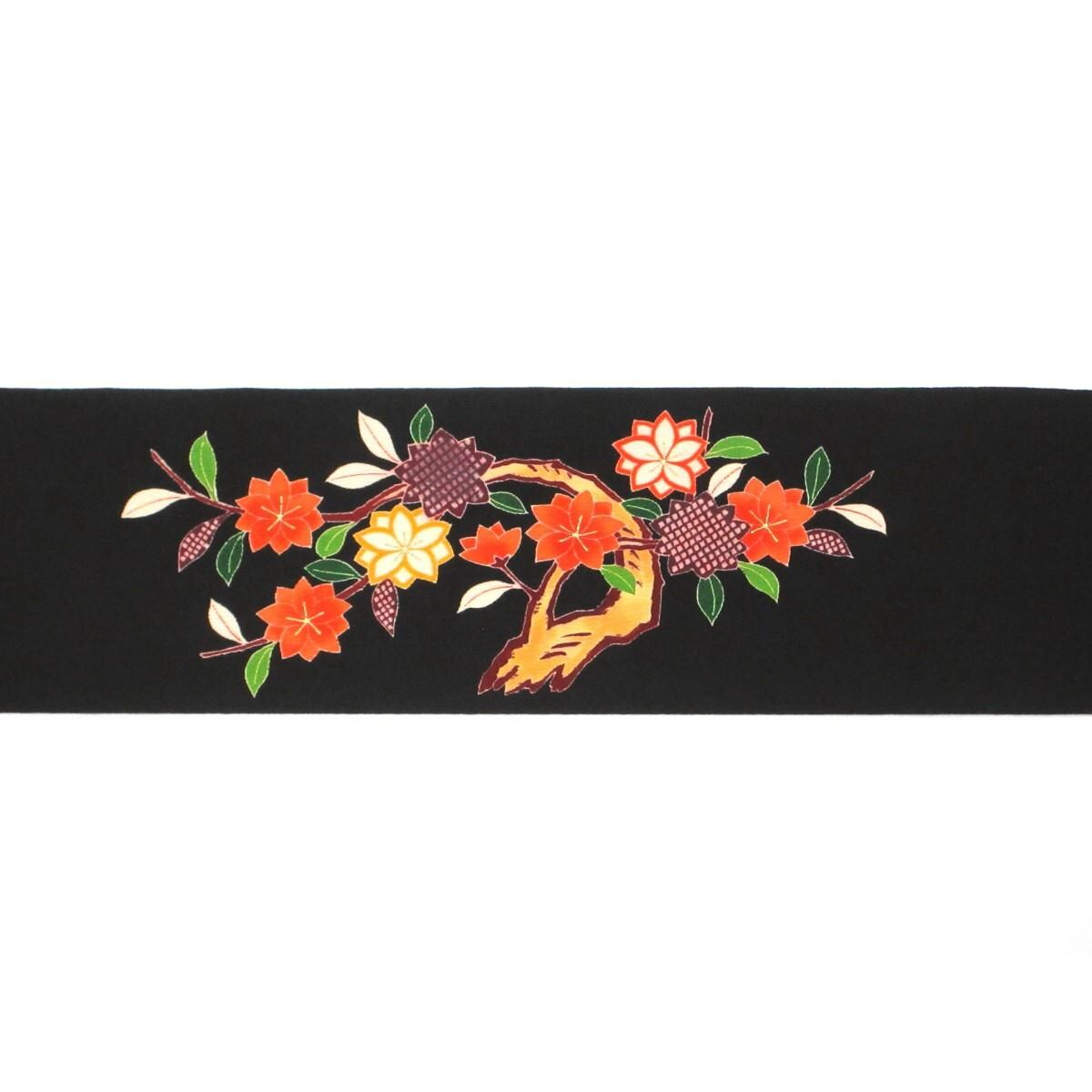 名古屋帯　ちりめん染帯　友禅金彩加工