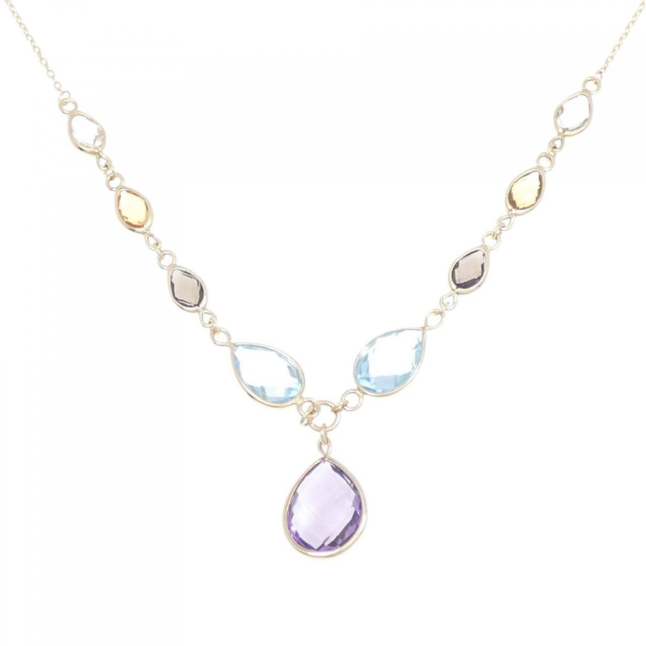 750YG colored stone necklace