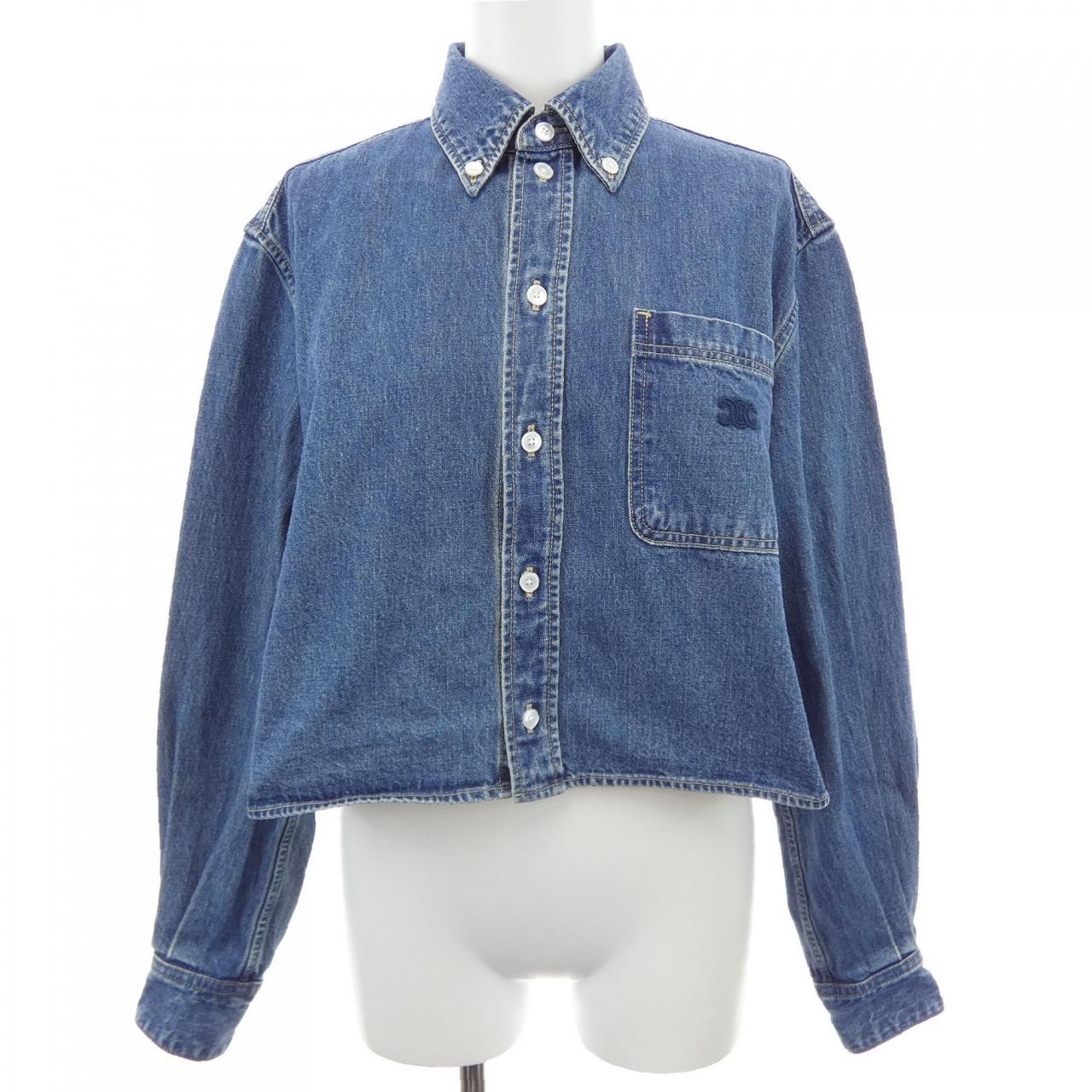 セリーヌ CELINE ユニオンオーシャンウォッシュデニム クロップドシャツ トリオンフ 2T187459N シャツ