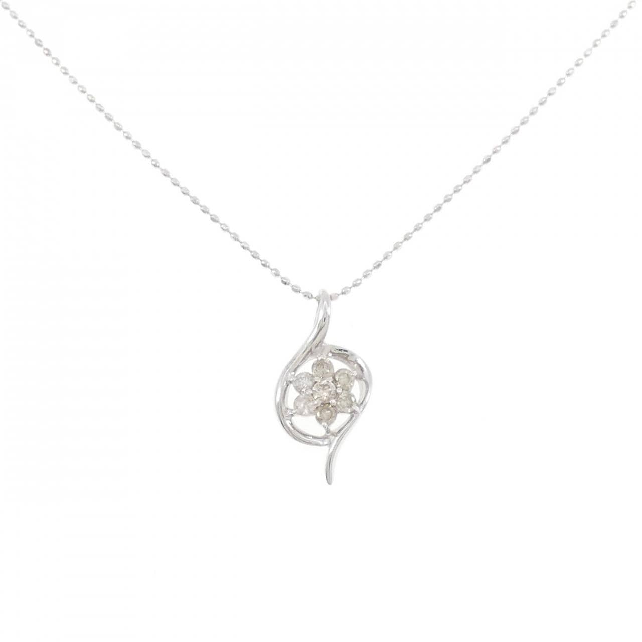 K18WG フラワー ダイヤモンド ネックレス 0.25CT