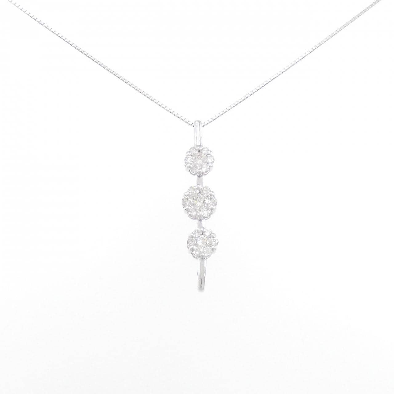 K18WG 2WAY フラワー ダイヤモンド ネックレス 1.00CT